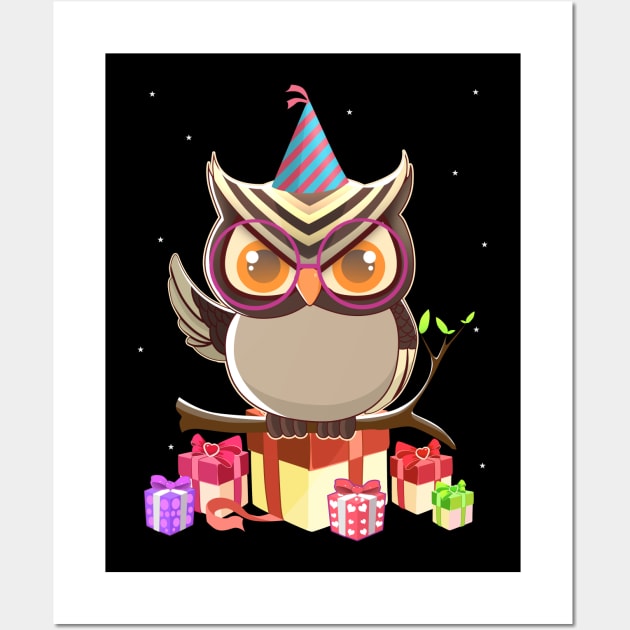 Party Hat Cute Owl Birthday Wall Art by TheBeardComic